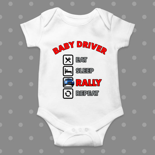 Eat Sleep Rally Repeat White Baby Grow