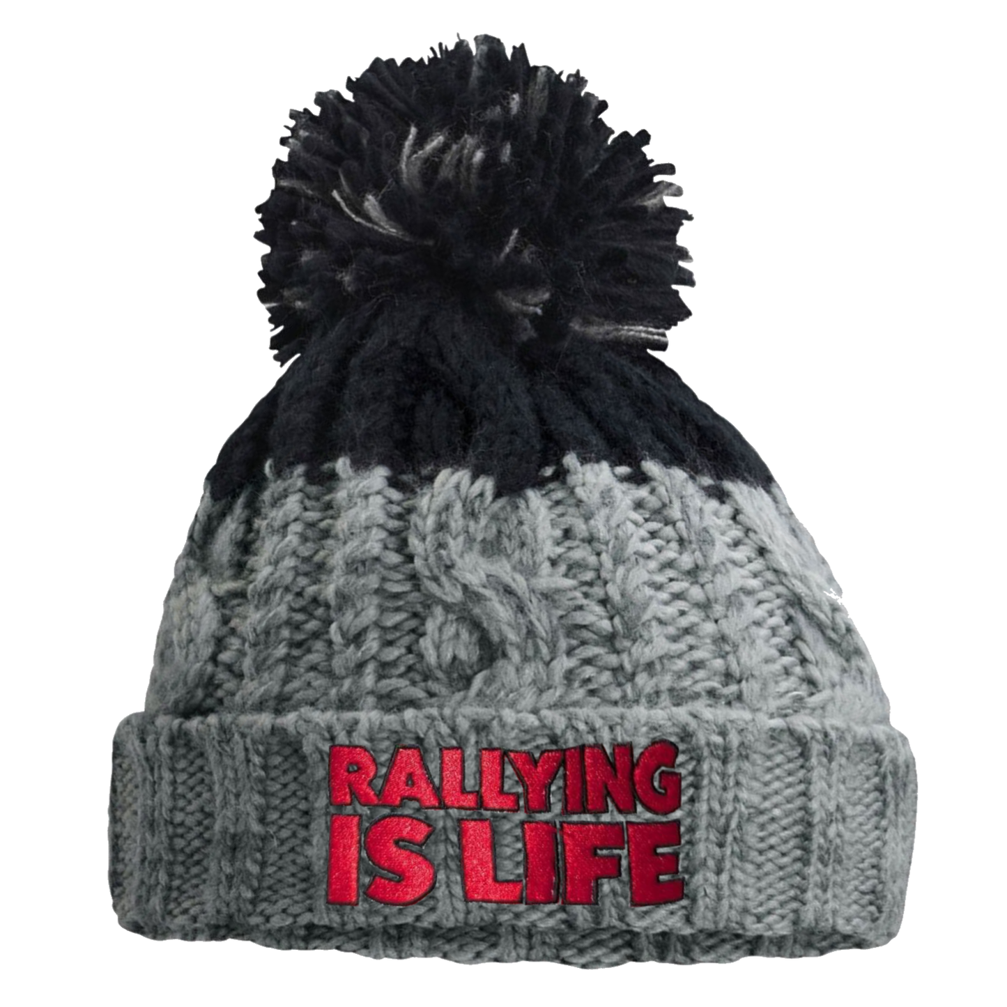 Embroidered Rally Bobble Hat Beanie - Rallying Is Life