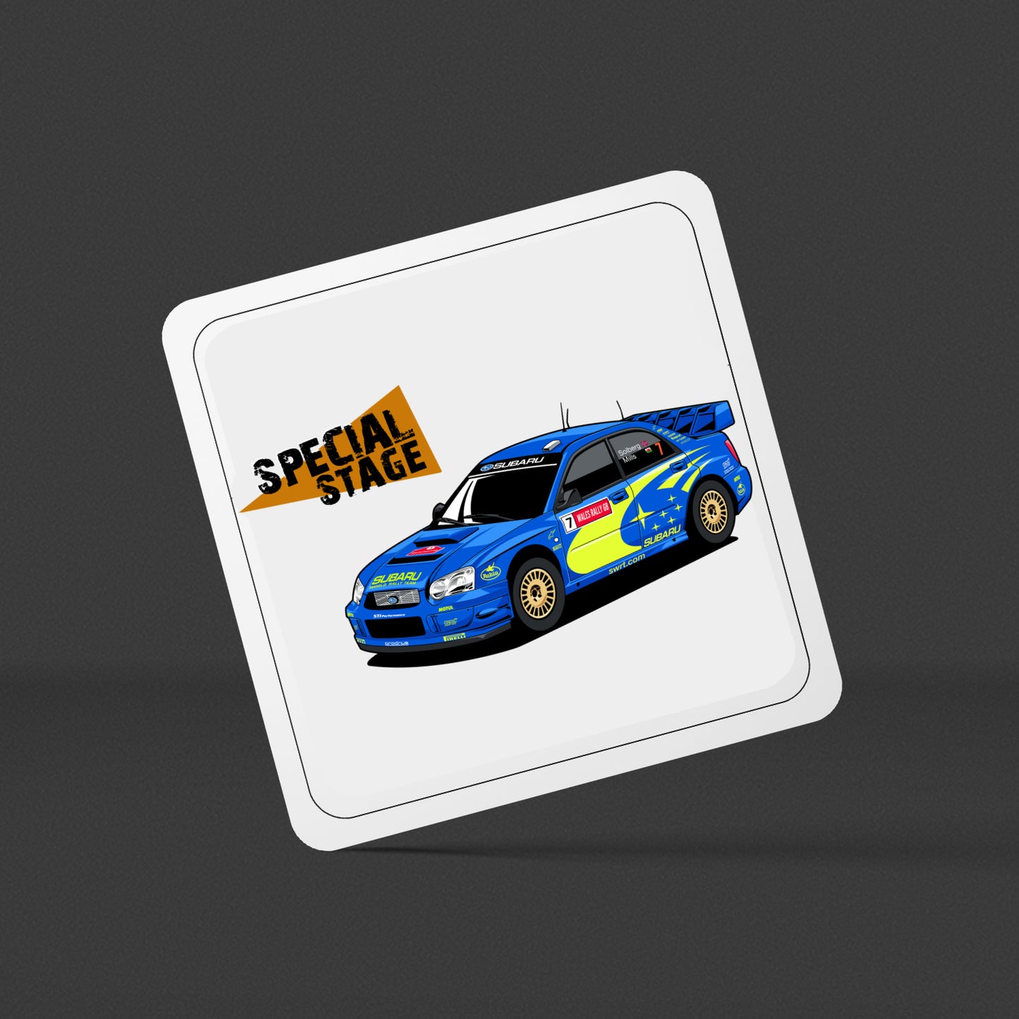 Special Stage Subaru WRC Side Square Drinks Coaster x1 - Birthday Occasion Presents Gifts Presents House Warming