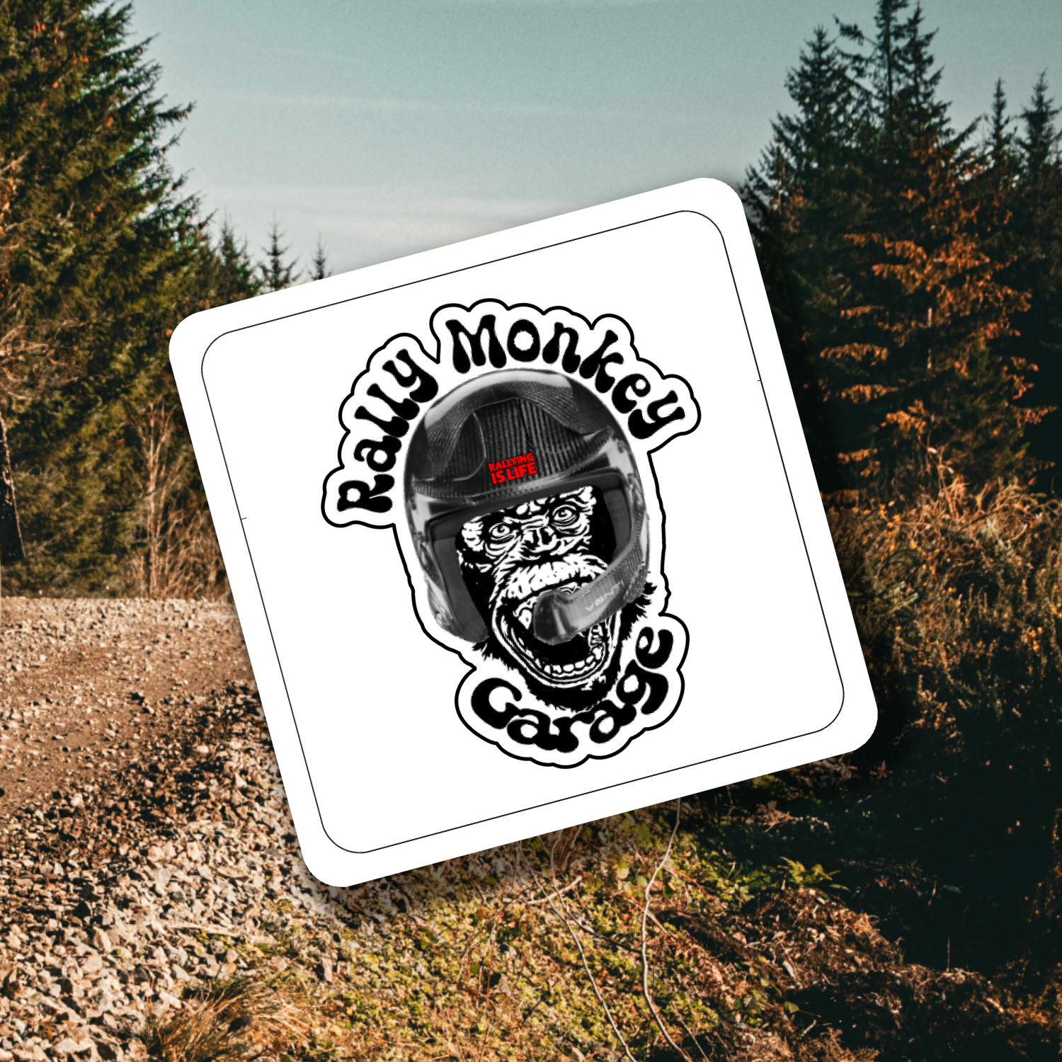 Rally Monkey Garage Coasters Set of 4 - Rallying Is Life