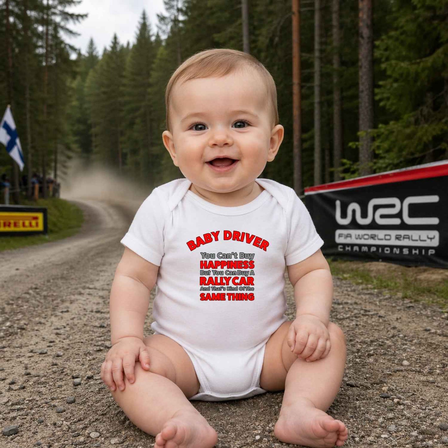 Rally Car Equals Happiness Baby Grow