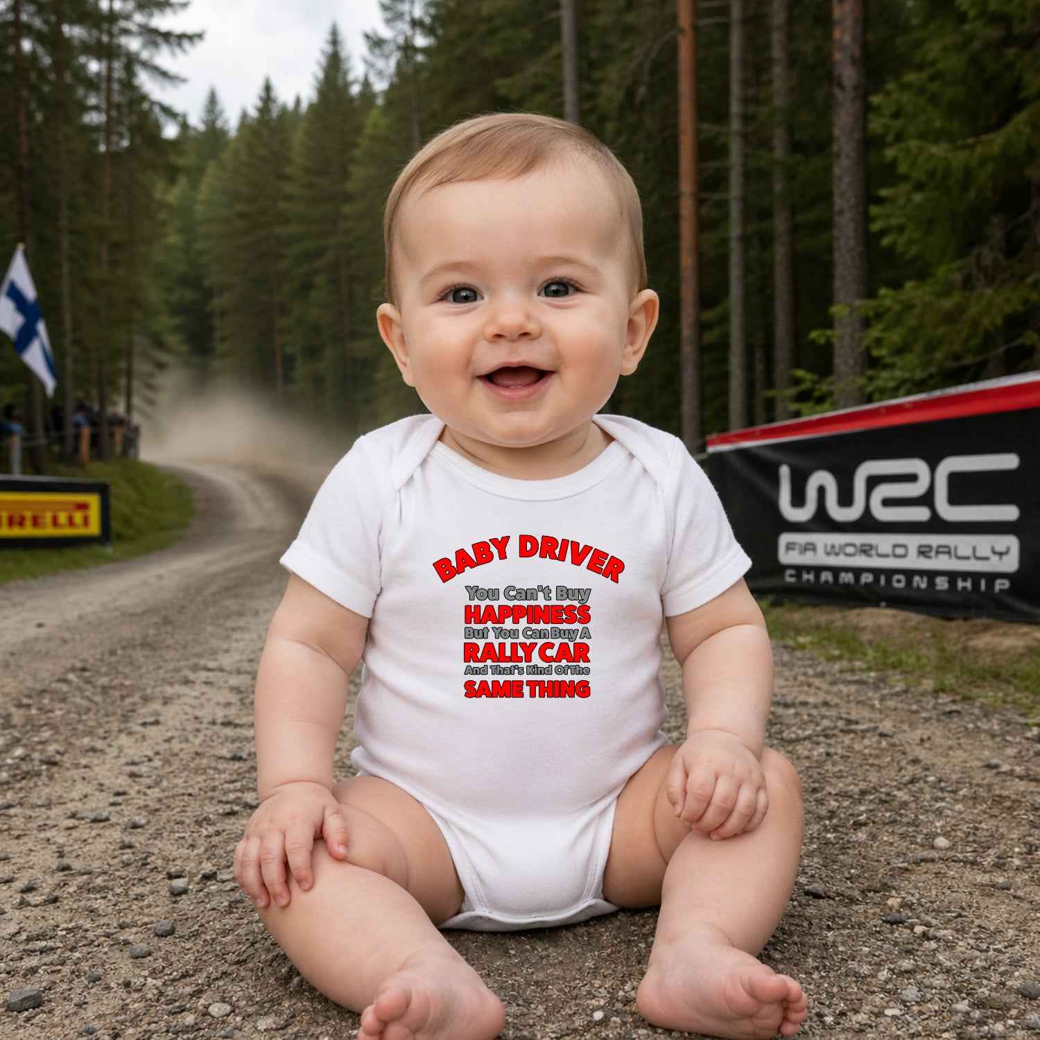 Rally Car Equals Happiness Baby Grow